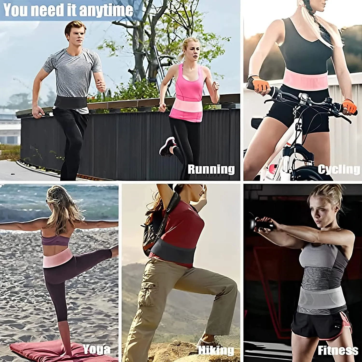 Multifunctional Knit Breathable Concealed Waist Bag - Adjustable Running Belt, Universal Running Waist Pack with Large Capacity, Running Waist Packs for Women Men Outdoor Activities (Pink, S)