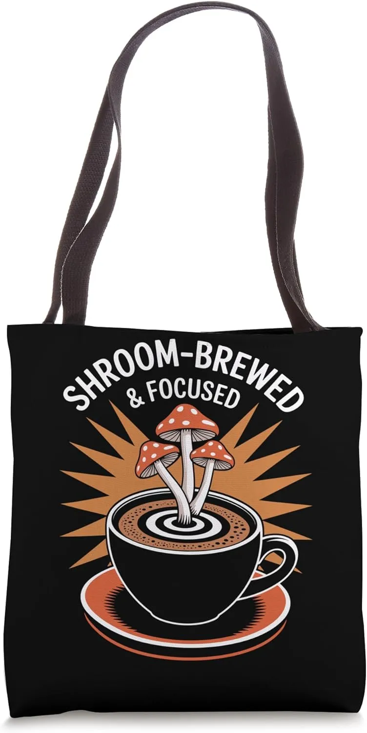 Mushroom Coffee Drinker Wellness Brew Focus Clarity Energy Tote Bag