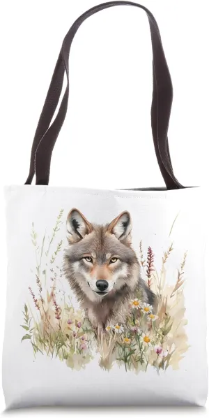 Mystic Wolf Among Wildflowers Nature's Wilderness Guardian Tote Bag