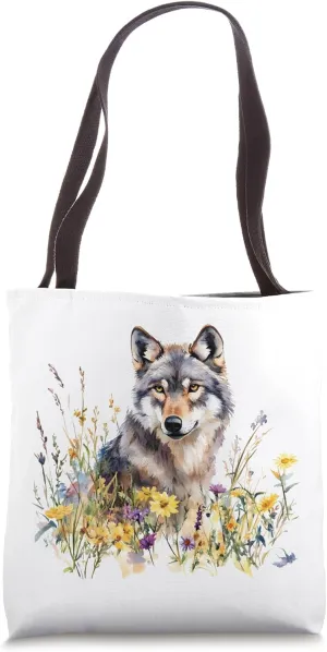 Mystic Wolf Among Wildflowers Nature's Wilderness Guardian Tote Bag
