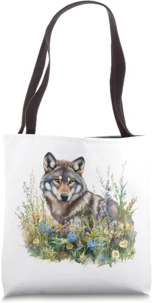 Mystic Wolf Among Wildflowers Nature's Wilderness Guardian Tote Bag