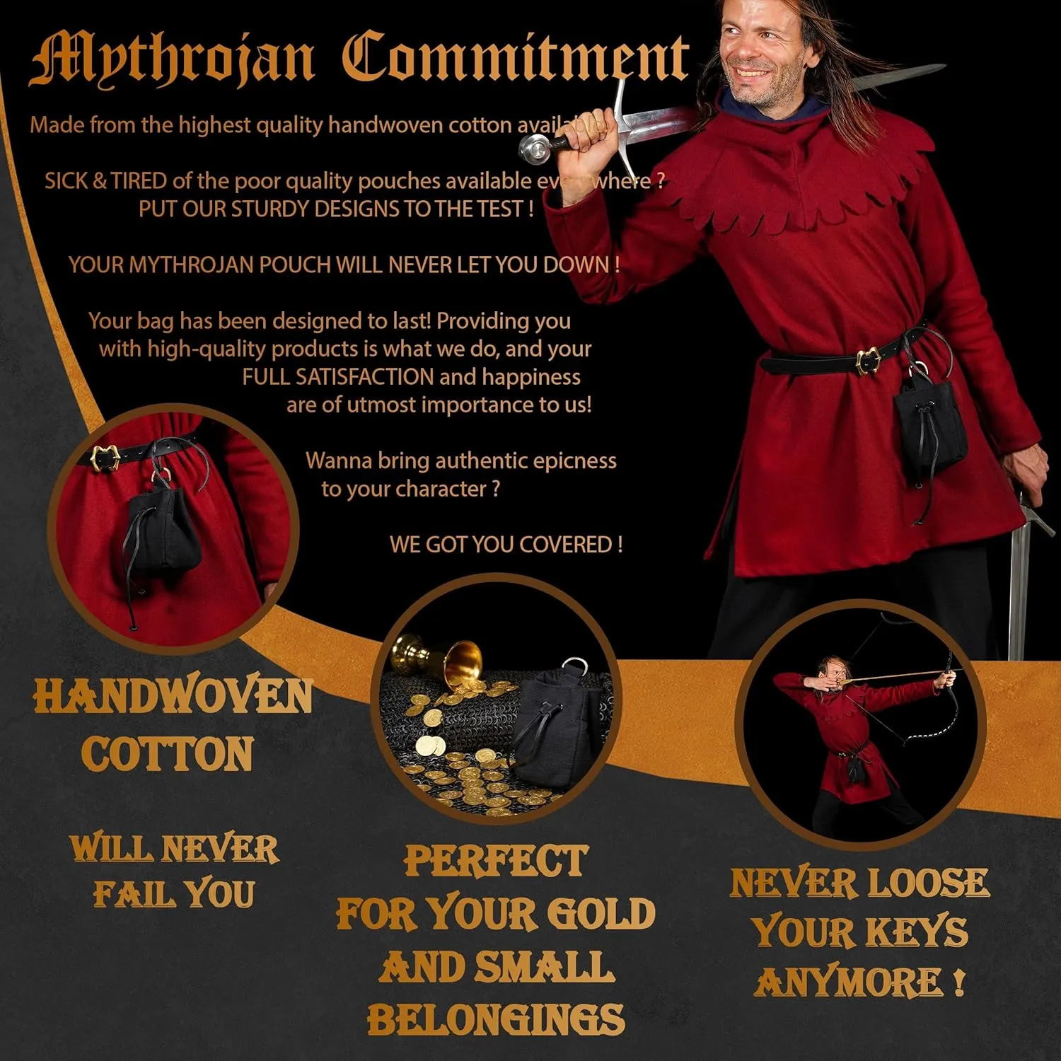 Mythrojan Drawstring Belt Pouch: Medieval Renaissance Bag Costume Accessories Coin Purse