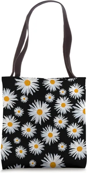 Naive Happy Daisies Shapes Mania on Black Tote Bag