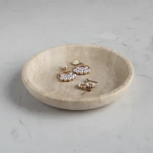 Natural Marble Travertine Jewelry Dish 5.5", Trinket Dish for Ring Earring, Gift for Woman Daugther (Beige Travertine)