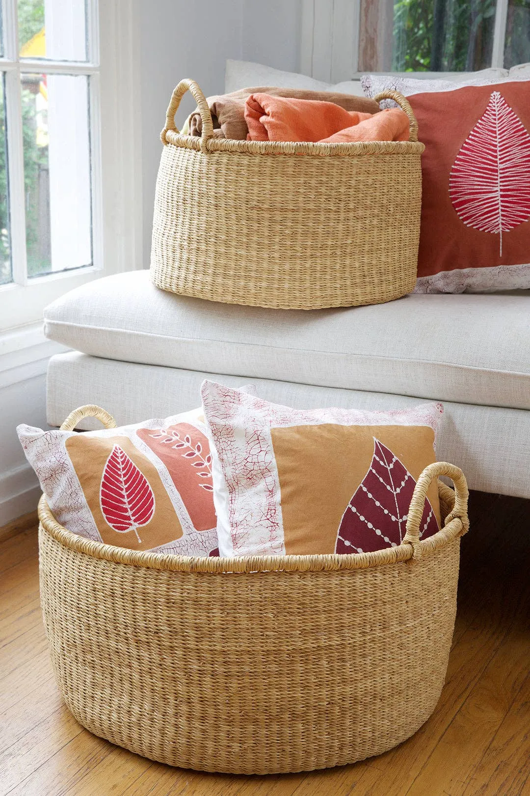 Natural Woven Grass Floor Baskets - Small