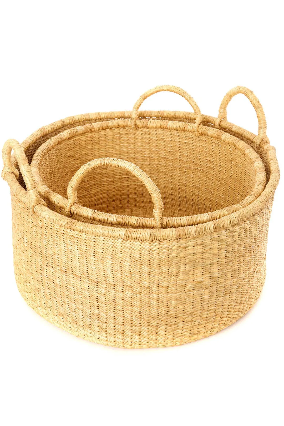 Natural Woven Grass Floor Baskets - Small