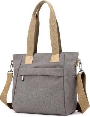 natyrlpog Canvas Tote Bag for Women Small Handbag with Zipper Shoulder Bag for Shopping Travel Work