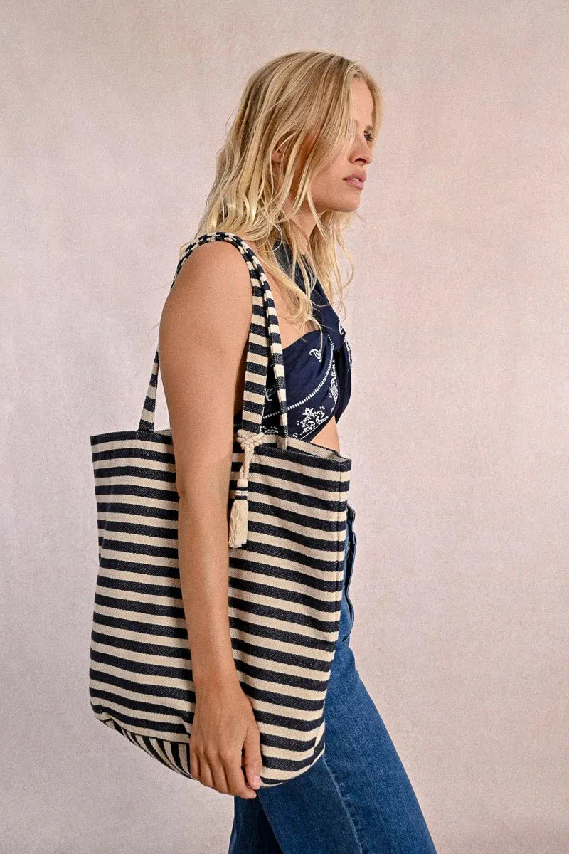 Navy & Off White Striped Tote