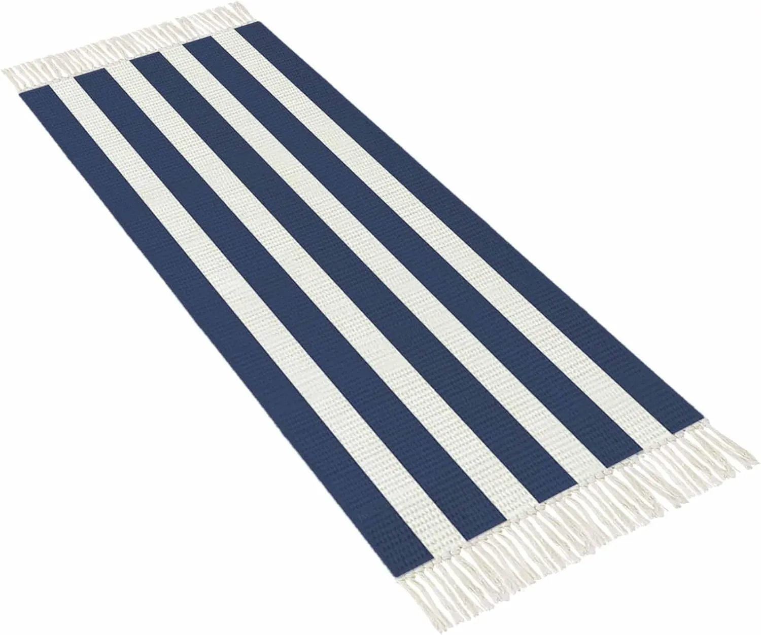 Navy Blue White Kitchen Hallway Runner Rug 2X5 Ft Carpet, Washable Woven Throw Carpet with Tassel, Modern Simple Abstract Stripes Art Non-Shedding Entryway Laundry Rugs