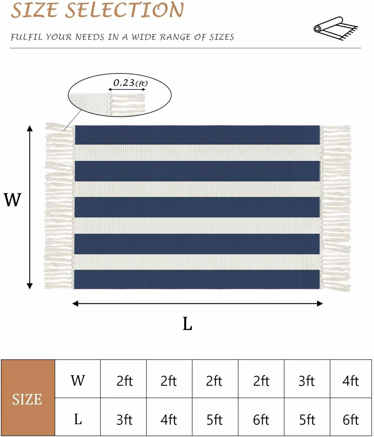 Navy Blue White Kitchen Hallway Runner Rug 2X5 Ft Carpet, Washable Woven Throw Carpet with Tassel, Modern Simple Abstract Stripes Art Non-Shedding Entryway Laundry Rugs