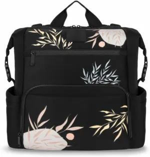 Neoprene diaper bag, minimalist backpack diaper bag, waterproof and lightweight diaper bag, diaper bag backpack with 10 diaper bag storage compartments, 1 insulated pocket(Printed black)
