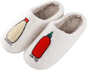 NEVEROLD Fun Cute Trendy Colorful Cartoon Illustrated Cozy Fluffy Plush Fur Slip On Cushion House Slippers for Women, Men, Girls, and Boys