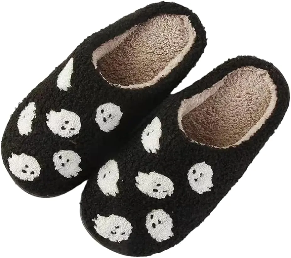 NEVEROLD Fun Cute Trendy Colorful Cartoon Illustrated Cozy Fluffy Plush Fur Slip On Cushion House Slippers for Women, Men, Girls, and Boys