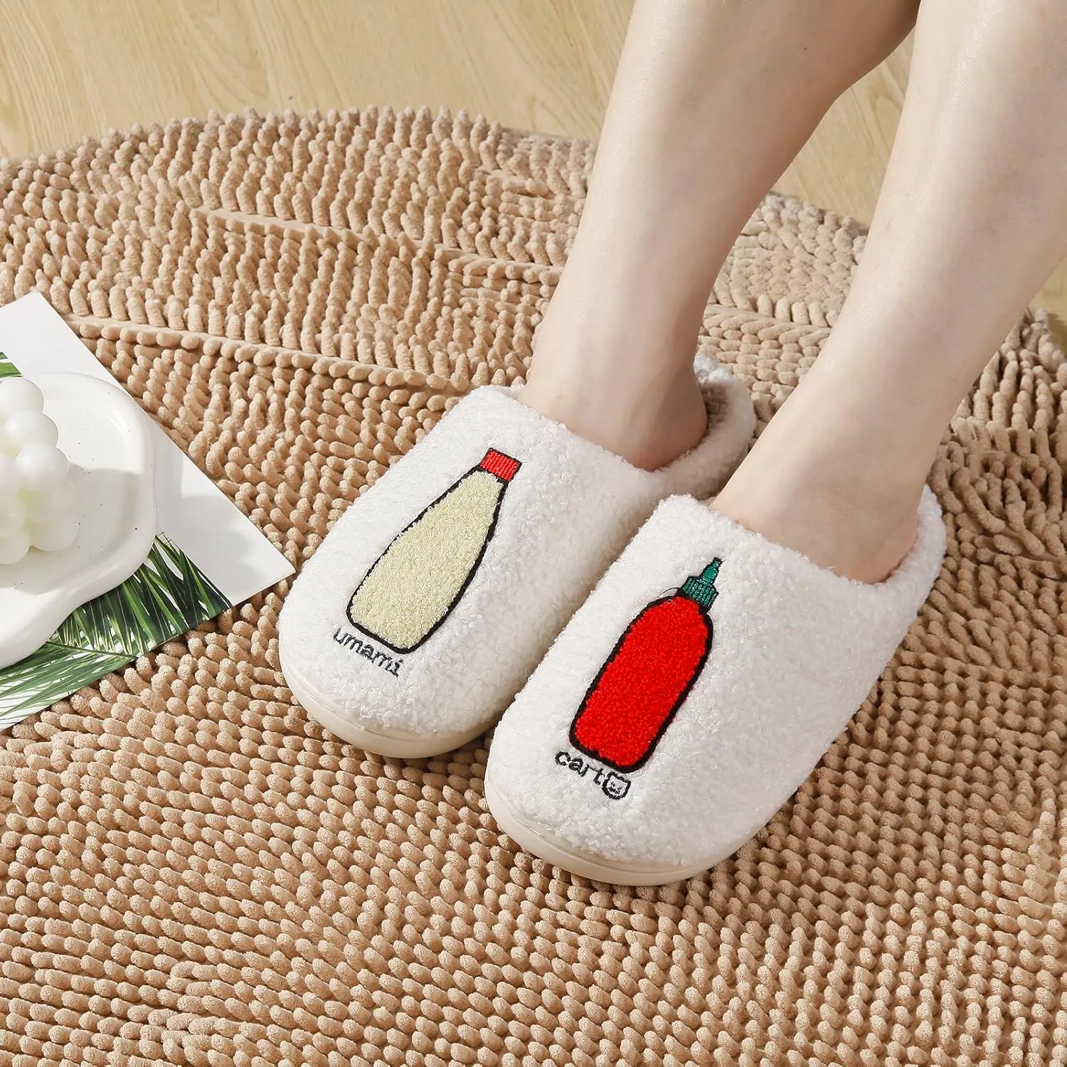 NEVEROLD Fun Cute Trendy Colorful Cartoon Illustrated Cozy Fluffy Plush Fur Slip On Cushion House Slippers for Women, Men, Girls, and Boys