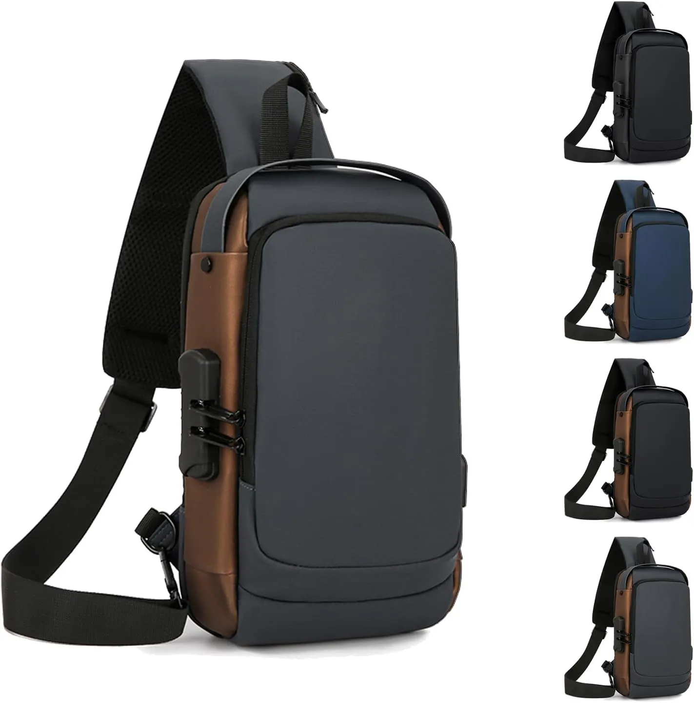 New Carbon Fiber Streamline Anti, 2025 New Anti-Theft Backpack, Usb Waterproof, Crossbody, Sport Waterproof Shoulder Bag (gray)