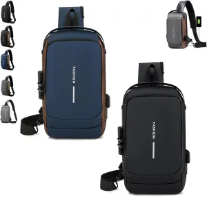 New Carbon Fiber Streamline Anti-theft Sling Bag-USB Charging & Lock, Waterproof Cross Body Anti Theft Sport Shoulder Purse (B Set)
