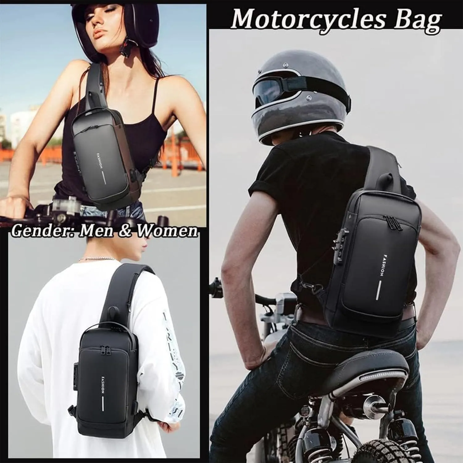 New Carbon Fiber Streamline Anti-Theft Sling Bag, USB Charging Sport Sling Sport Waterproof Anti Theft Shoulder Bag (Gray)