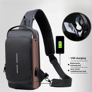 New Carbon Fiber Streamline Anti-Theft Sling Bag, USB Charging Sport Sling Sport Waterproof Anti Theft Shoulder Bag (Gray)