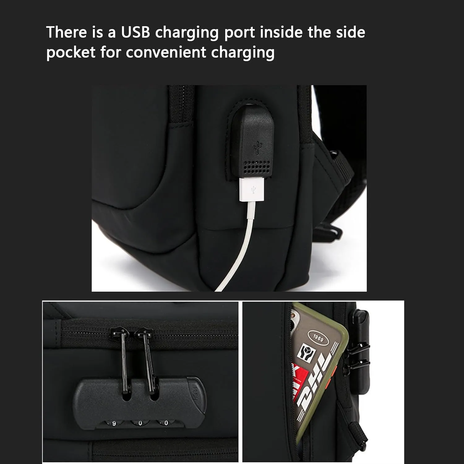 New Carbon Fiber Streamline Anti-Theft Sling Bag, Waterproof USB Charging Sport Sling Shoulder Backpack Crossbody Bag (Dark Blue,one size)