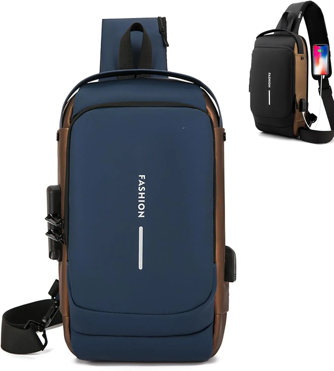 New Carbon Fiber Streamline Anti-Theft Sling Bag, Waterproof USB Charging Sport Sling Shoulder Backpack Crossbody Bag (Dark Blue,one size)