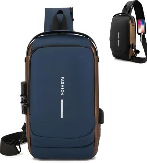 New Carbon Fiber Streamline Anti-Theft Sling Bag, Waterproof USB Charging Sport Sling Shoulder Backpack Crossbody Bag (Dark Blue,one size)