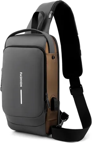 New Carbon Fiber Streamline Anti-Theft Sling Bag,USB charging port Sport Waterproof Shoulder Bag, for Travel Gym Sports (Gray)