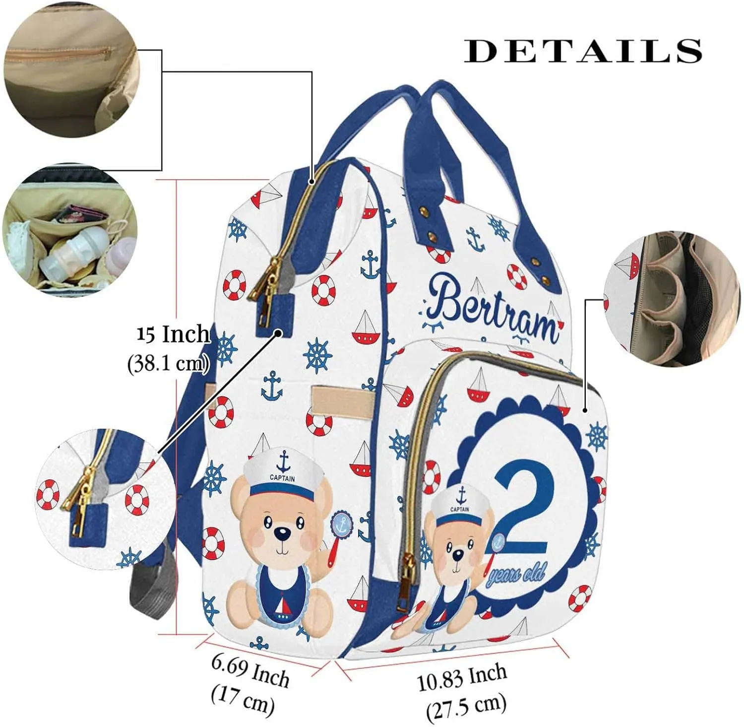 Newcos Name Diaper Bag Backpack Custom Multi-Function Baby Bag Customized Nursing Mommy Backpack with Large Capacity for Mother's Day Birthday