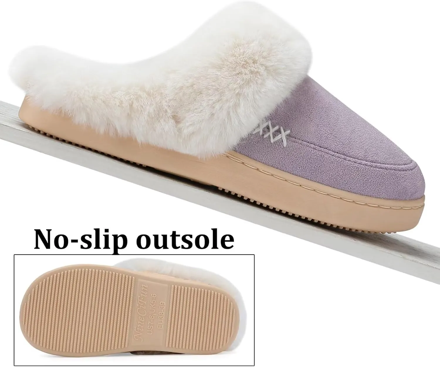 NineCiFun Women's and Men's Suede House Slippers Slip on Fuzzy Slippers with Faux Fur Lining Indoor Outdoor Home Shoes with Rubber Sole