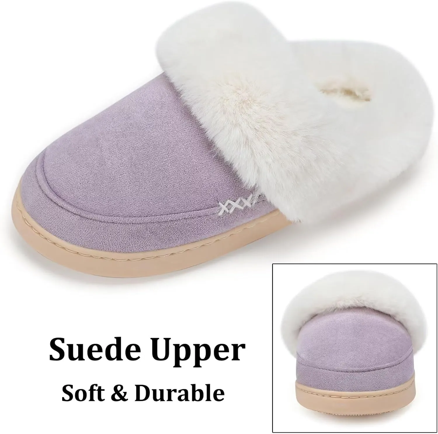 NineCiFun Women's and Men's Suede House Slippers Slip on Fuzzy Slippers with Faux Fur Lining Indoor Outdoor Home Shoes with Rubber Sole