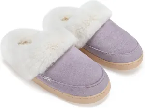 NineCiFun Women's and Men's Suede House Slippers Slip on Fuzzy Slippers with Faux Fur Lining Indoor Outdoor Home Shoes with Rubber Sole
