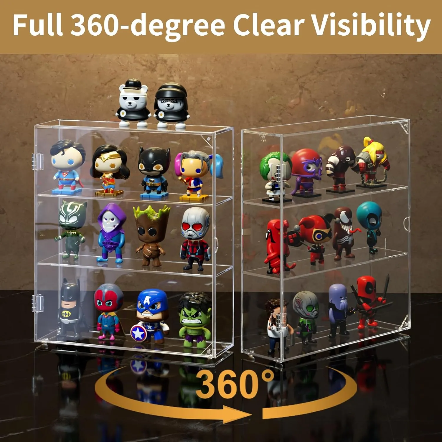 NIUBEE Acrylic Display Case, Clear Display Case for Funko Pop Figures, Wall Mounted or Desktop Dustproof Display Cabinet Box for Collectibles ,Rock,Crystals,Mini Toys,Amiibo (3 Tiers)