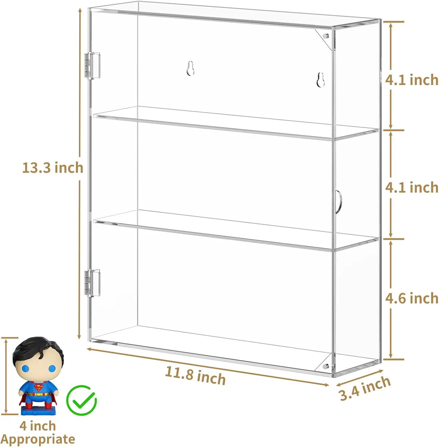 NIUBEE Acrylic Display Case, Clear Display Case for Funko Pop Figures, Wall Mounted or Desktop Dustproof Display Cabinet Box for Collectibles ,Rock,Crystals,Mini Toys,Amiibo (3 Tiers)