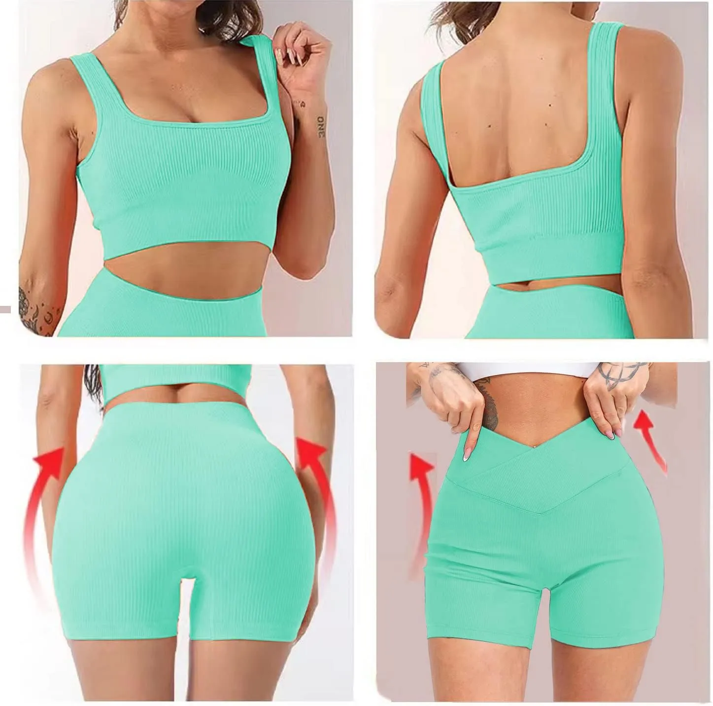 niyokki Workout Sets for Women Two Piece Sexy Summer Sports Bra and Crossover Shorts Matching Workout Set