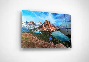 Nordic Landscape Photography Snowy Mountain Range Wall Art Nature Lover Gift Idea Forest Lake Painting Small Glass Canvas Print Woodland Cabin Decor Scandinavian Cottage Decoration
