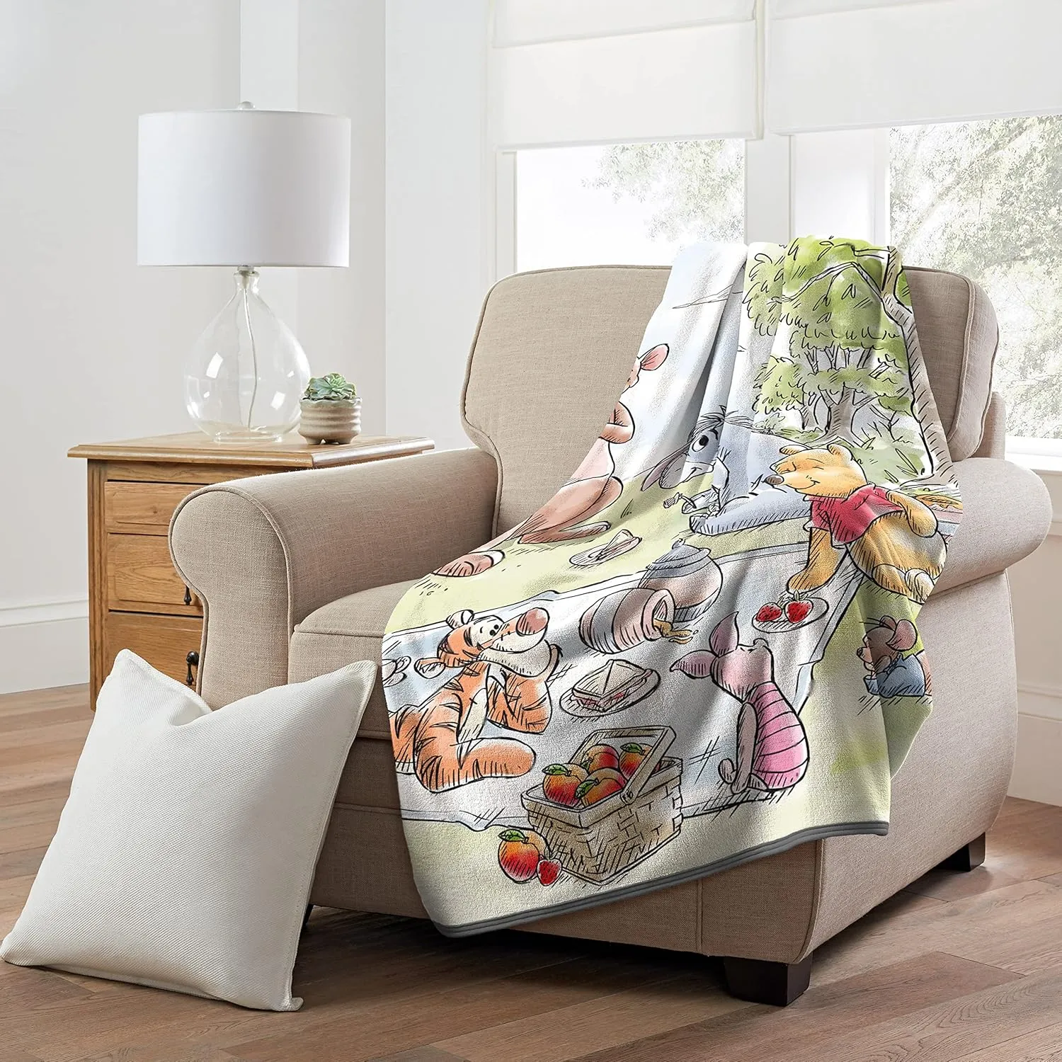 Northwest Winnie The Pooh Micro Raschel Throw Blanket, 46" x 60", Friend Picnic