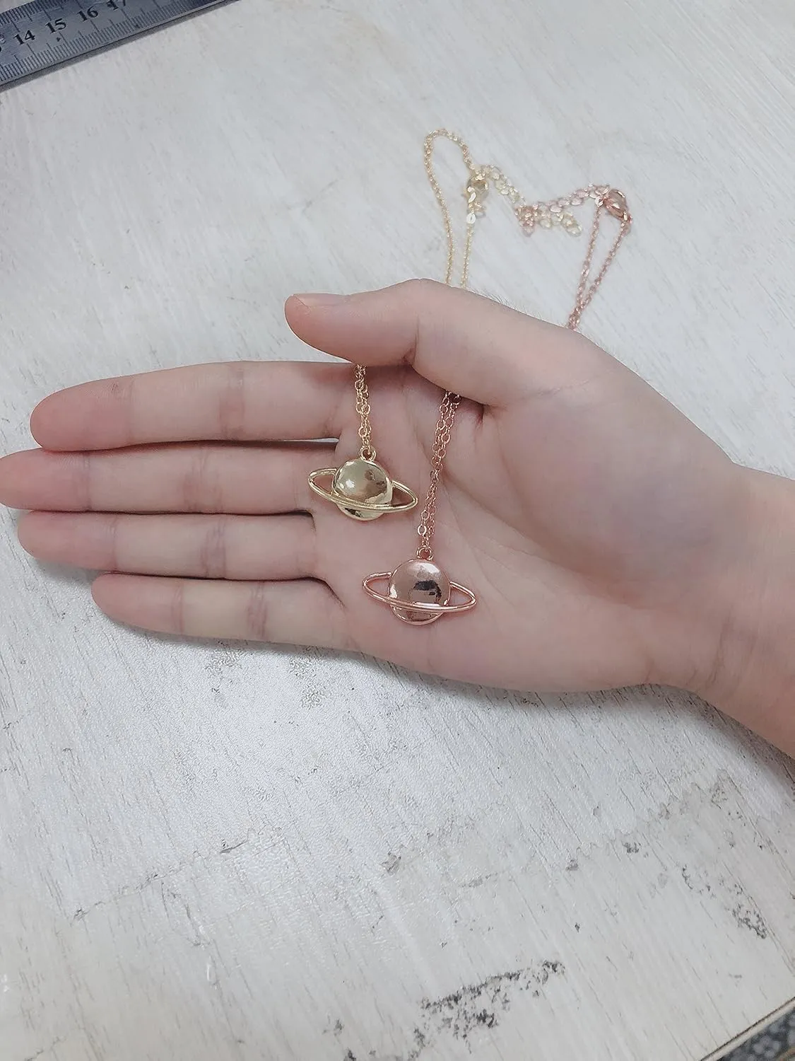 NOUMANDA Rose Gold Silver Plated Saturn Planet Necklace Stylish Collarbone Jewelry for Women