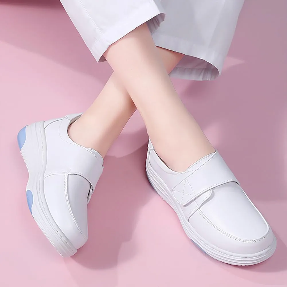 Nurse Shoes for Women Comfortable Nursing Shoes Slip On Waterproof Healthcare Work Sneakers White Leather for Running Gym