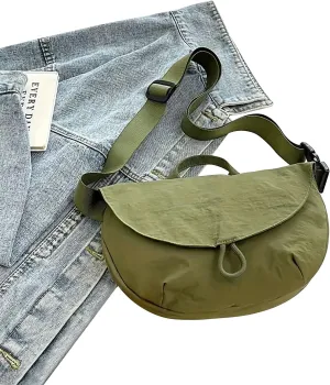 Nylon Crescent Moon Bag for Women and Men,Fashion Crossbody Handbags with Adjustable Belt Waterproof Fanny Packs Sling Bag (Green)