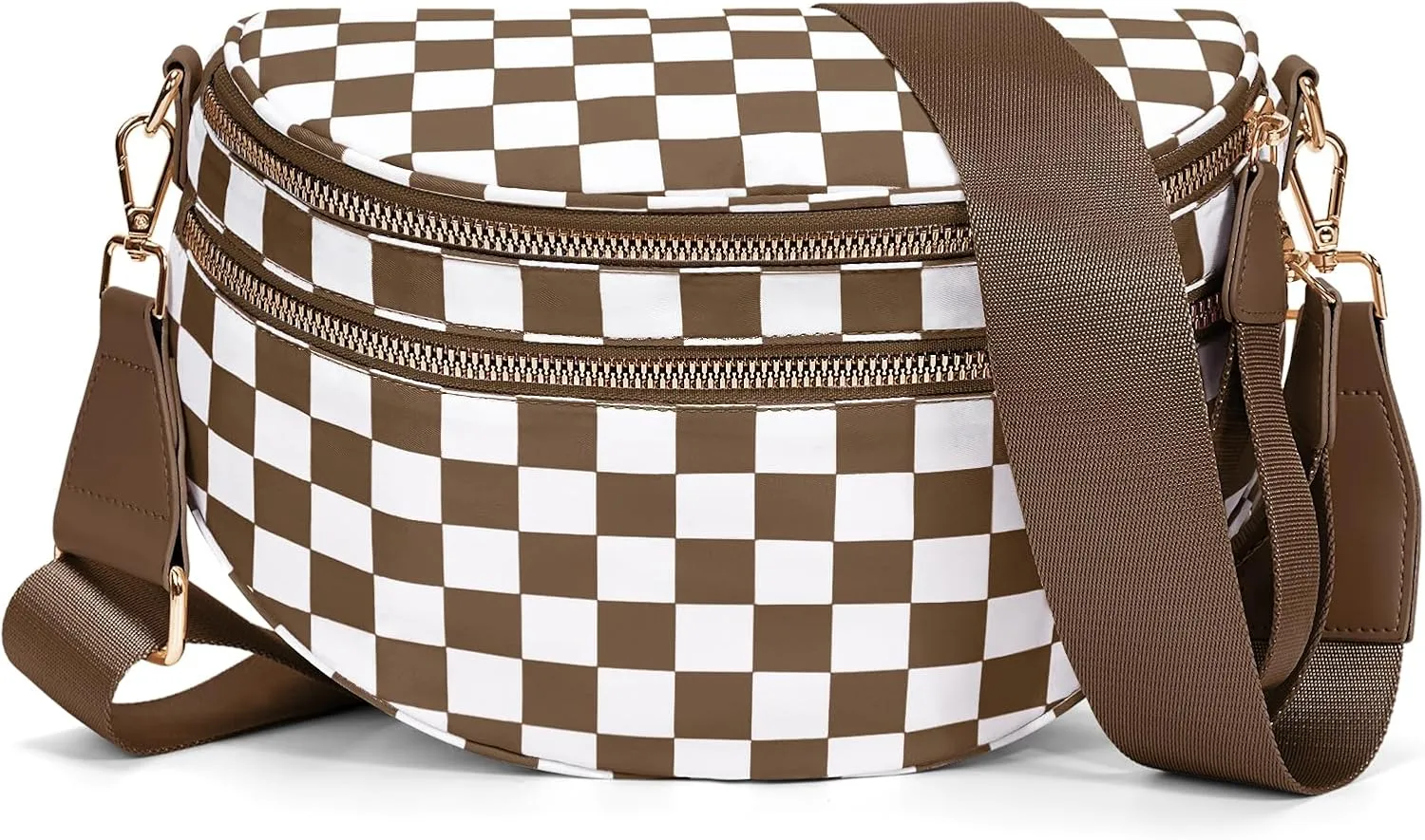 Nylon Crossbody Bag for Women,Checkered Bum Bag Checkered Black and White Handbags Wallets Oversized Slouchy Belt Bag