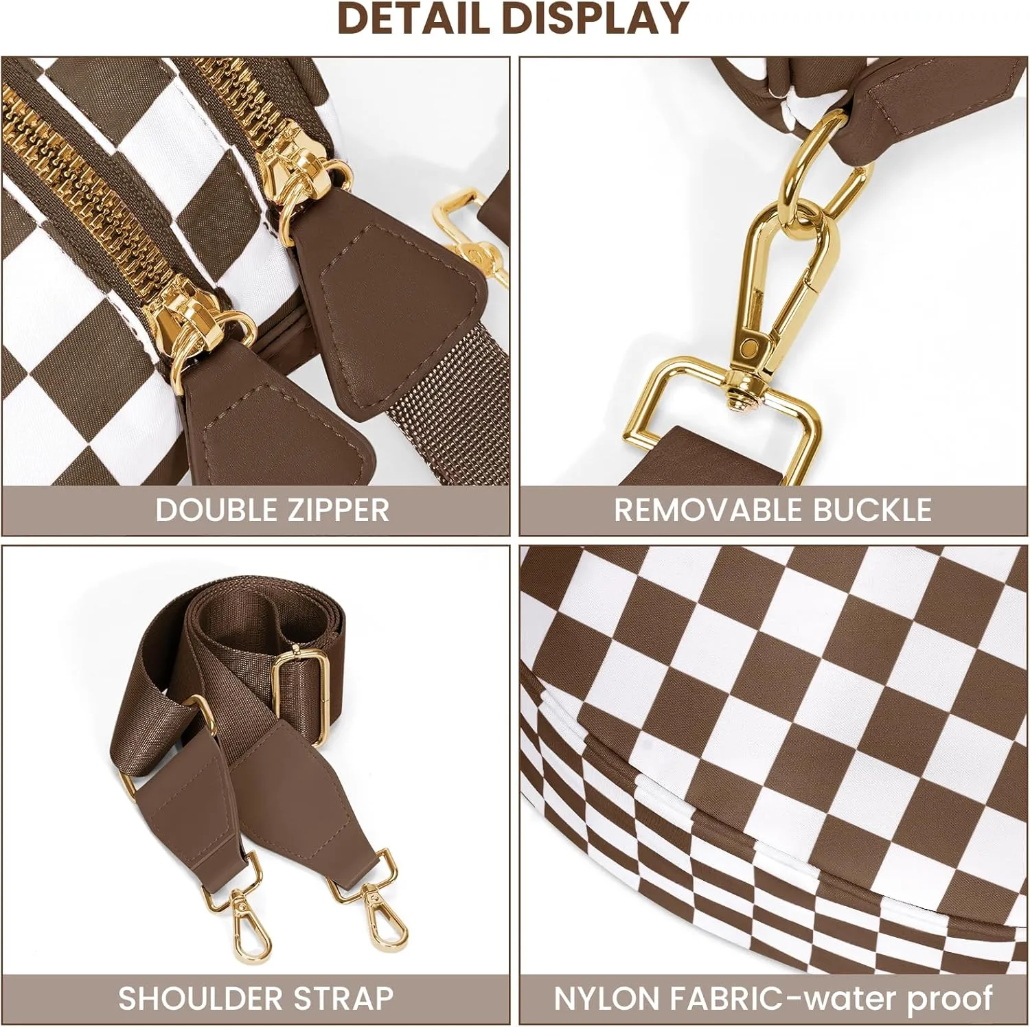 Nylon Crossbody Bag for Women,Checkered Bum Bag Checkered Black and White Handbags Wallets Oversized Slouchy Belt Bag