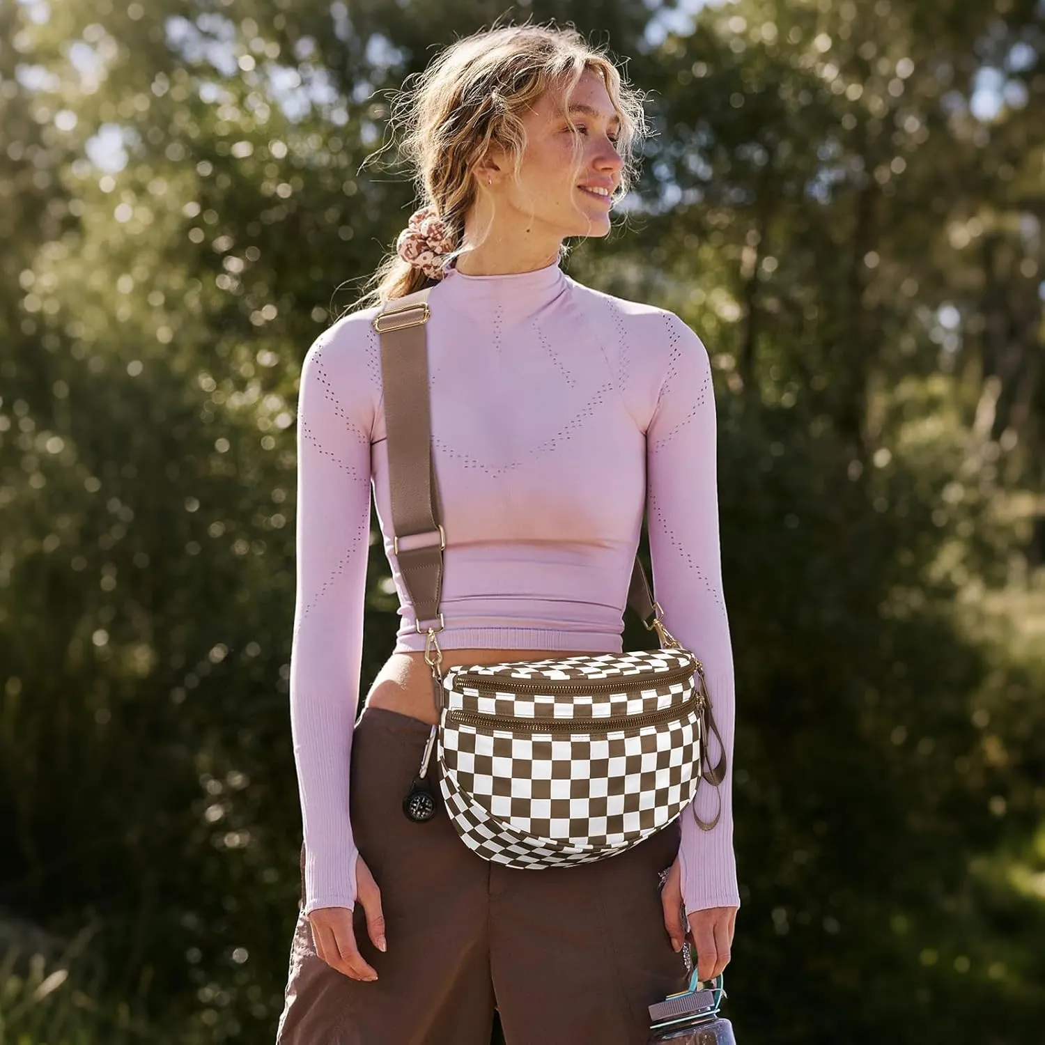 Nylon Crossbody Bag for Women,Checkered Bum Bag Checkered Black and White Handbags Wallets Oversized Slouchy Belt Bag