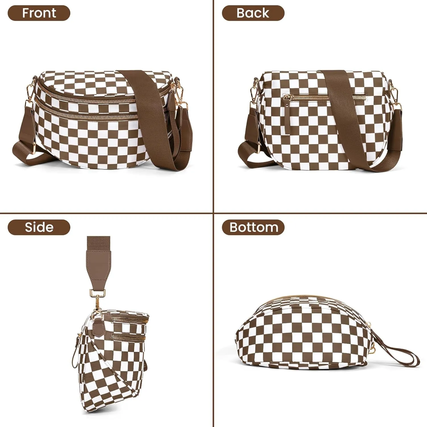 Nylon Crossbody Bag for Women,Checkered Bum Bag Checkered Black and White Handbags Wallets Oversized Slouchy Belt Bag