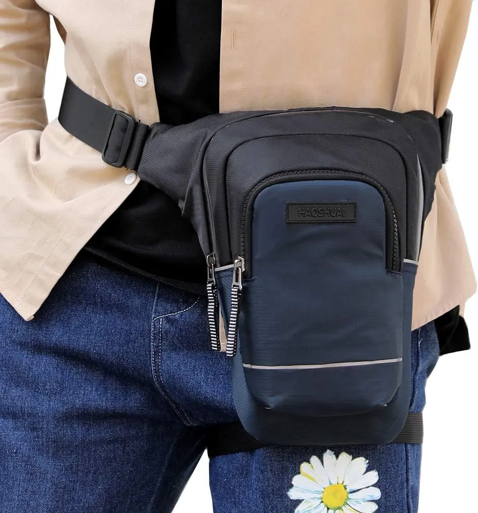 Nylon Drop Leg Bag Waist Pack for Men Women Motorcycle Bike Riding Cycling Fanny Pack Travel Outdoor Hiking Tactical Sling Crossbody Shoulder Pouch (Black)