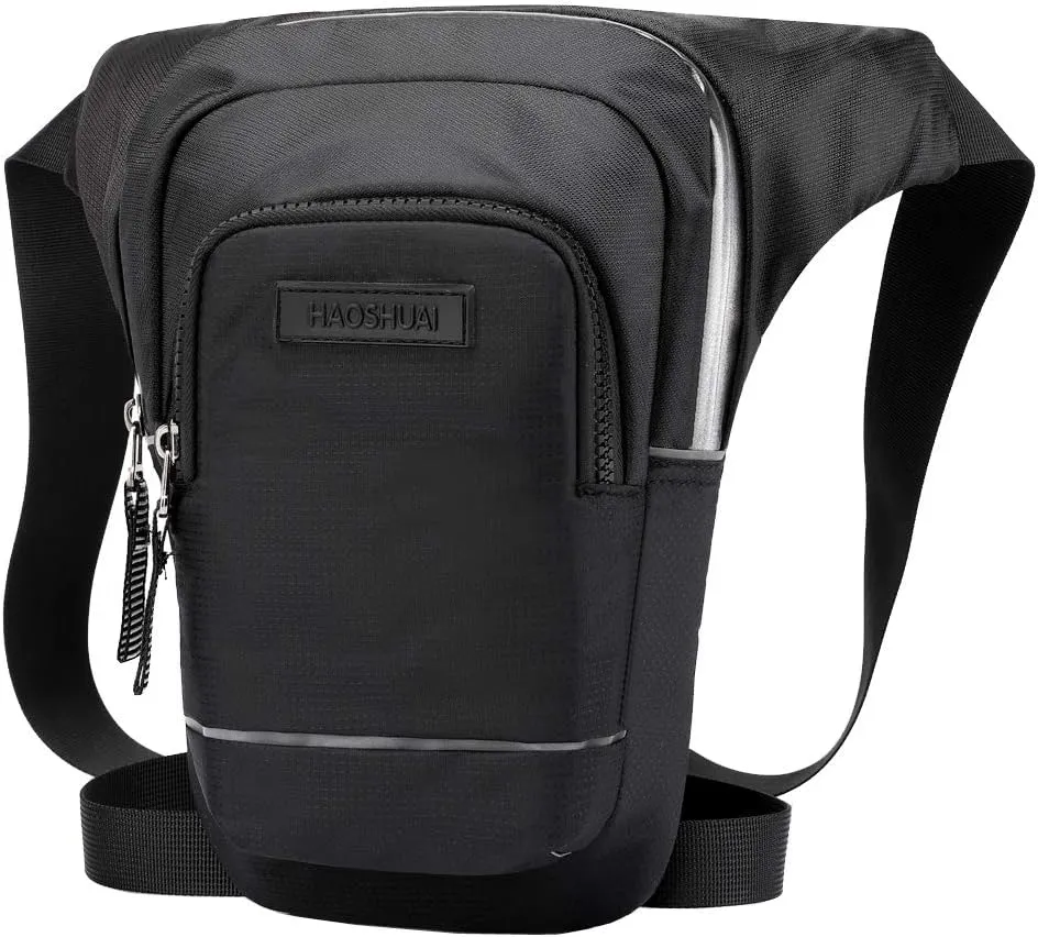 Nylon Drop Leg Bag Waist Pack for Men Women Motorcycle Bike Riding Cycling Fanny Pack Travel Outdoor Hiking Tactical Sling Crossbody Shoulder Pouch (Black)