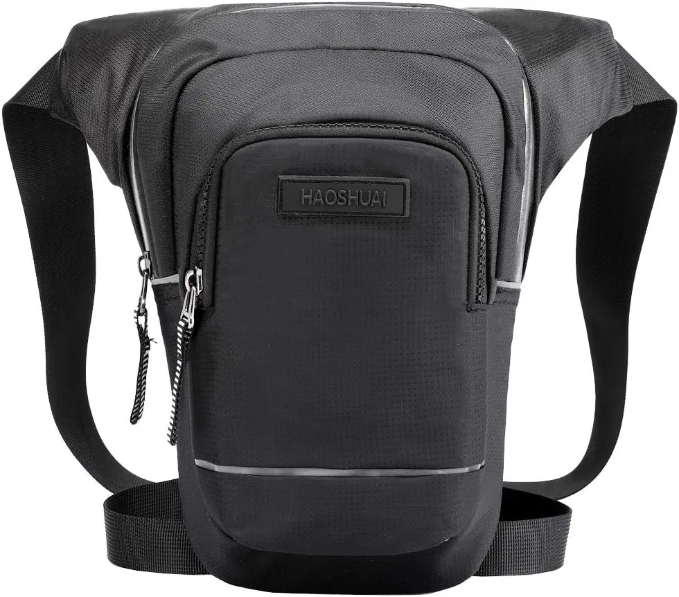 Nylon Drop Leg Bag Waist Pack for Men Women Motorcycle Bike Riding Cycling Fanny Pack Travel Outdoor Hiking Tactical Sling Crossbody Shoulder Pouch (Black)