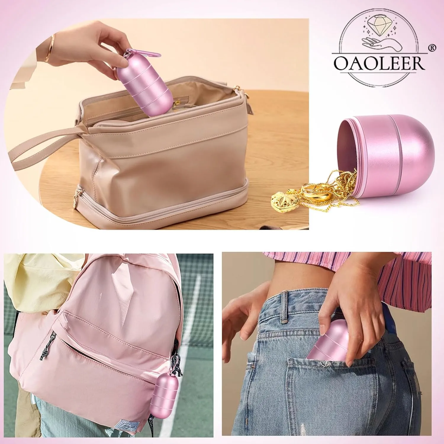 OAOLEER Travel Ring Holder Keychain, Jewelry Holder Keychain Traveling Ring Keychain Holder 3 Layers, Small Necklace Holder Bracelet Holder for Gym Sports Bag