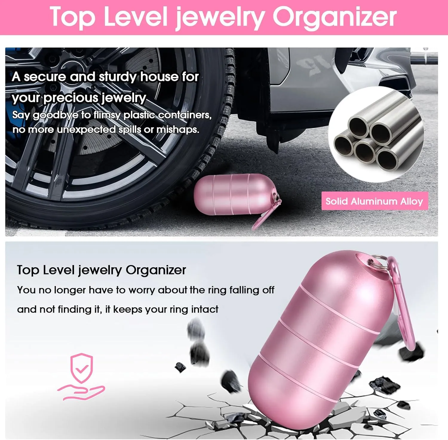 OAOLEER Travel Ring Holder Keychain, Jewelry Holder Keychain Traveling Ring Keychain Holder 3 Layers, Small Necklace Holder Bracelet Holder for Gym Sports Bag
