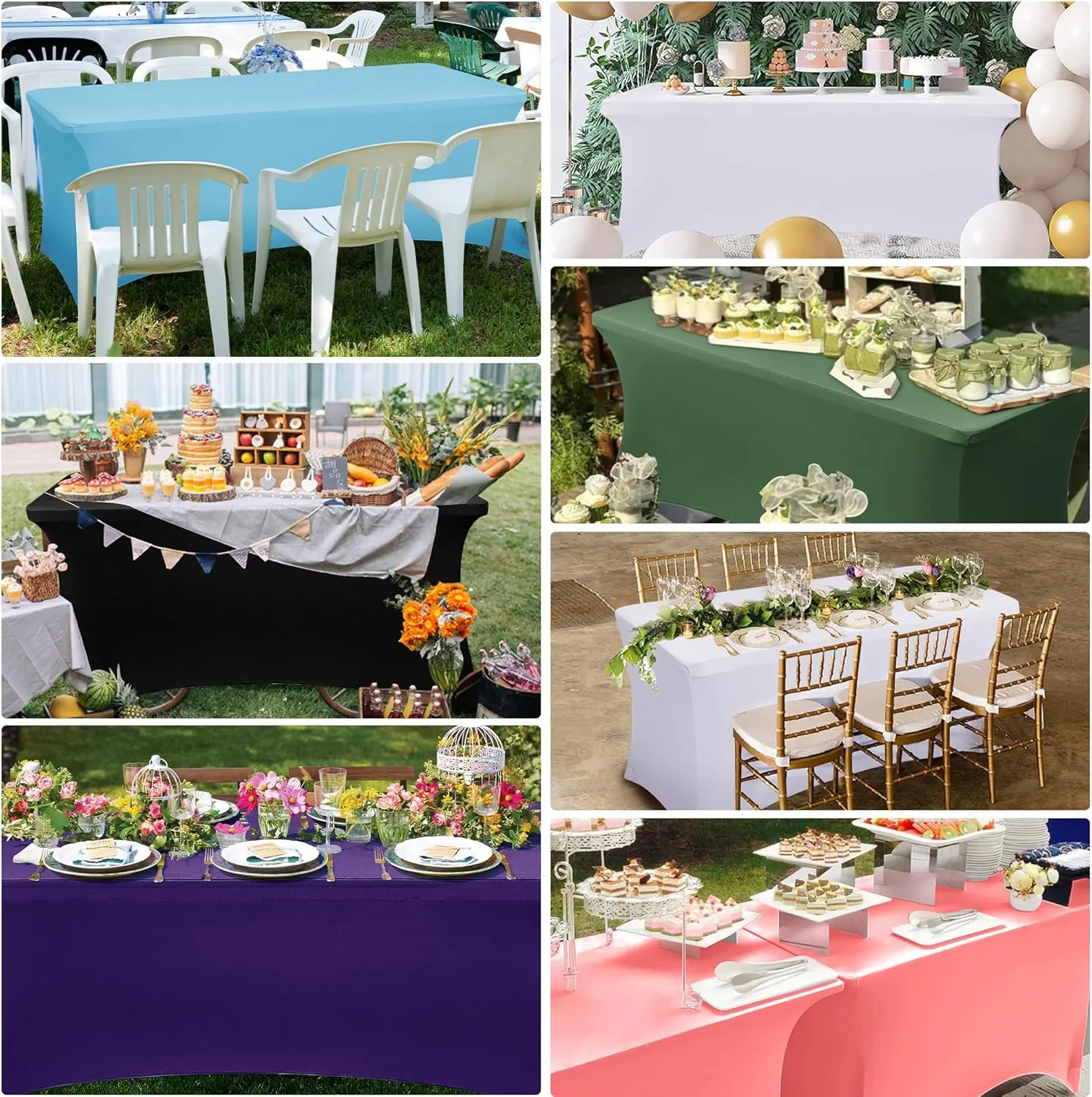 Obstal 8Ft Stretch Spandex Table Cover for Standard Folding Tables - 2 Pack Universal Rectangular Fitted Tablecloth for Party, Banquet, Events, Trade Show (Cream, 96L x 30W x 30H Inches)