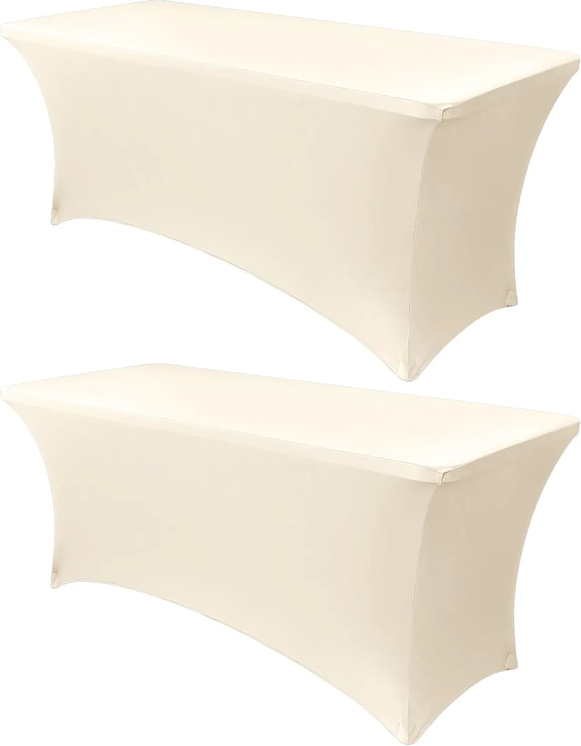 Obstal 8Ft Stretch Spandex Table Cover for Standard Folding Tables - 2 Pack Universal Rectangular Fitted Tablecloth for Party, Banquet, Events, Trade Show (Cream, 96L x 30W x 30H Inches)
