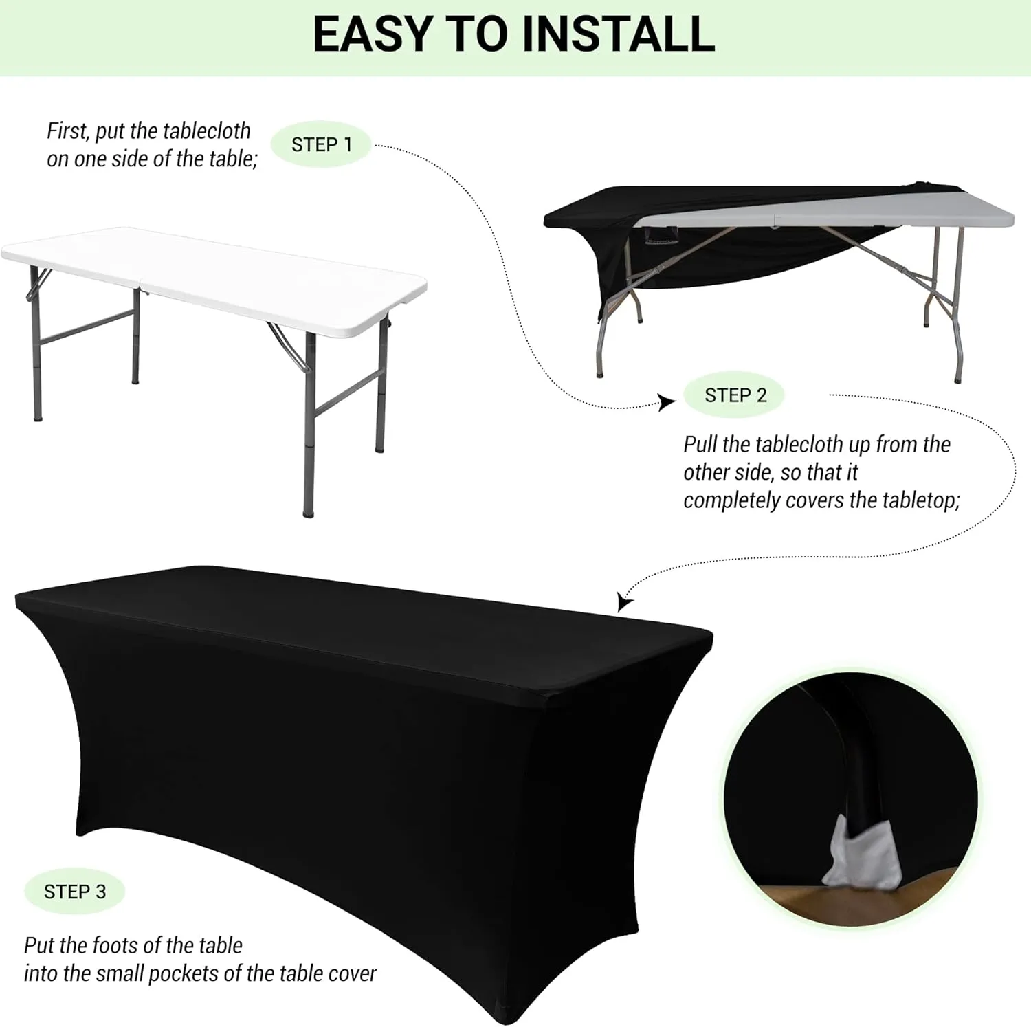 Obstal 8Ft Stretch Spandex Table Cover for Standard Folding Tables - 2 Pack Universal Rectangular Fitted Tablecloth for Party, Banquet, Events, Trade Show (Cream, 96L x 30W x 30H Inches)